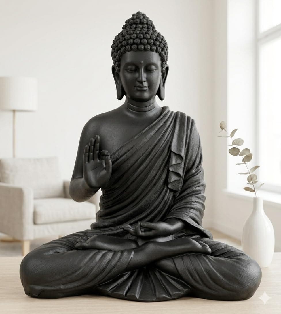THE KUTIR Buddha Statue for Home Decor 15 Inch Polyresin Meditating Buddha Idol with Antique Finish | Vastu Feng Shui Showpiece for Living Room, Office & Meditation Space | Black Multicolor