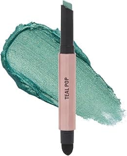 Makeup Revolution Lustre Wand Shadow Stick- Teal Pop | Ultra-pigmented & Shimmery lids | Seamless glide | Buildable, Metallic Formula | Sponge to dab & blend the shades-1.6 g