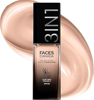 FACES CANADA All Day Hydra Matte Foundation | 3-in-1 Foundation + Moisturizer + SPF 30 | 24 HR Aloe Hydration & Vitamin C | 10HR Long Wear | Medium to High Buildable Coverage | Rose Ivory 011 | 30ml