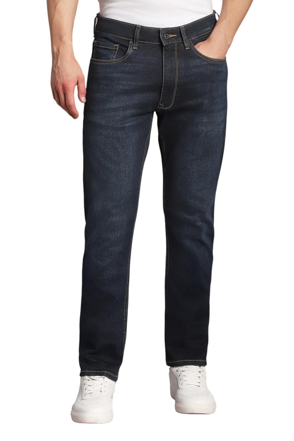 Louis Philippe Men's Regular Fit Stretch Fabric for Comfort Premium Wash Aesthetic Authentic Twill and Durable Jeans