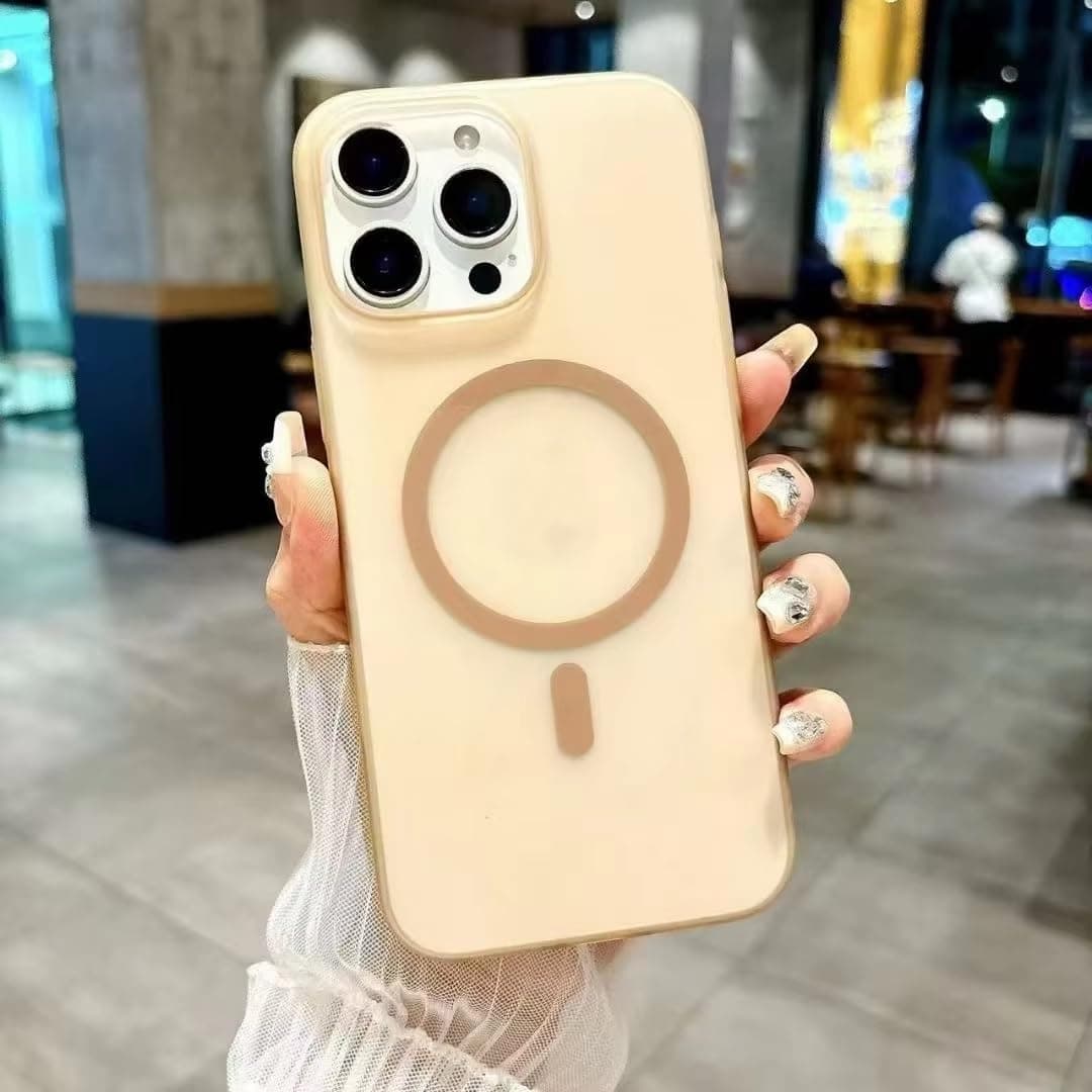 Case Creation Aesthetic Matte Frosted Paper-Thin Translucent Magnetic Wireless Case Back Cover Compatible with iPhone 14 Pro Max (Brown, iPhone 14 Pro Max)