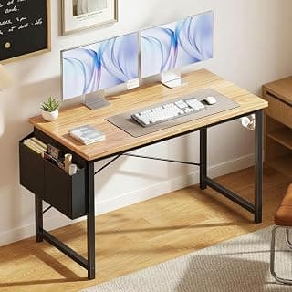 JD FRESH 40 Inch Computer Desk with Bag & Hook/Study Table/Portable Desk/Space-Saving Table/Laptop Table with Storage Bag/Modern Computer Desk for Home Office, Bedroom (Natural)