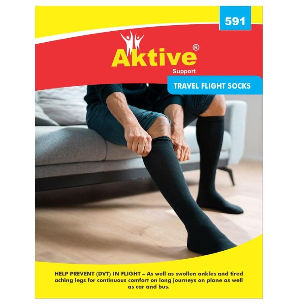 Aktive Support Medical Grade Travel Flight Socks | Graduated Compression 18-21 mmHg at Ankle | Relieves Tired and Aching Legs, Pain and Swellings (AKL591S)