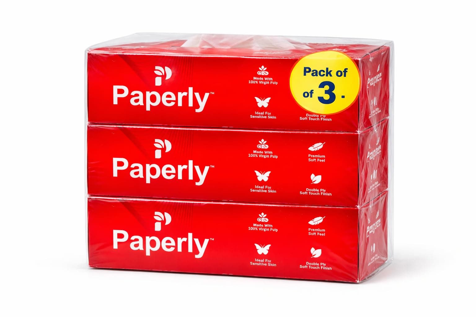 Paperly Feather Soft Facial Tissue Paper Box, 100% Virgin Pulp, 2-Ply, 70 Pulls | Skin Friendly Face Tissue Napkins for Face Makeup Removal Household Office Car (70 Count Each (Pack of 3))