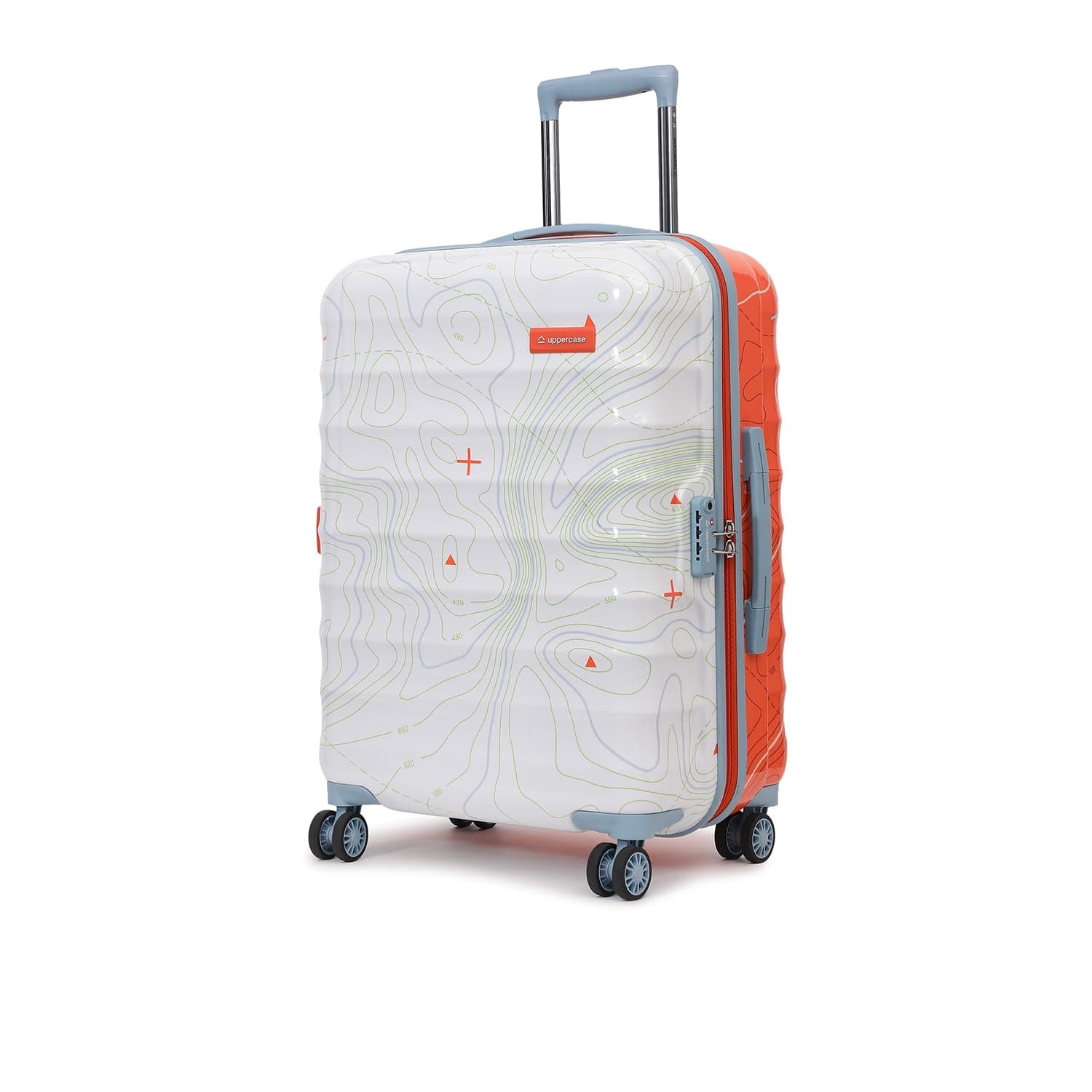 uppercase Polyester Topo (Large) 76 Cms|Printed Hardshellsided Check-In Artistic_Skate_Wheel Trolley Bag|8 Wheel Sustainable With Tsa Lock&Anti-Theft Zippers|Men &Women| (Orange&White),H-75.5 cms