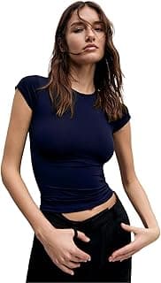 SIGHTBOMB Round Neck Short Sleeve Ultra Soft Front Support Cuddle TEE Microfiber Soft TOP for Women