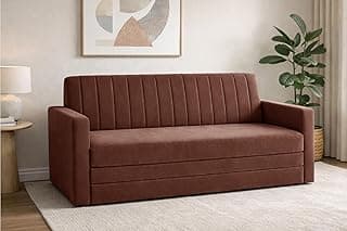 Sofa-Cum-Bed | Three-Seater Sofa Couch with Armrest | Modern Fabric Sofa Bed for Living Room, Bedroom & Office - Brown Color