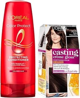 L'Oreal Paris Casting Creme Gloss Hair Color, Sonam's Dark Chocolate 323, 87.5g+72ml & L'Oreal Paris Color Protect Conditioner, 192.5ml (175ml+17.5ml)