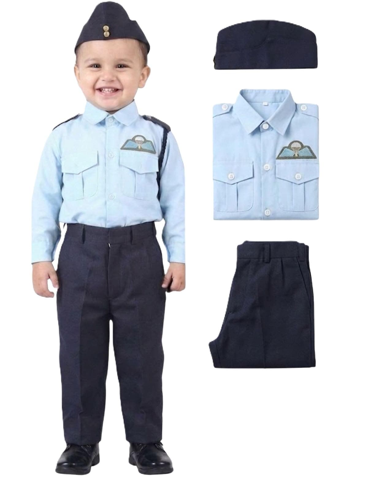 BookMyCostume Indian Air Force Defence Pilot Uniform Kids Fancy Dress Costume - Blue 6-7 years