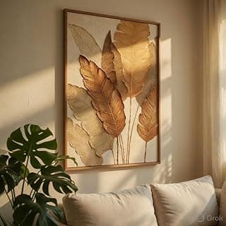 Livin'luxe Minimalist Botanical Leaf Wall Painting with Natural Color Synthetic Frame | Modern Beige Leaf Artwork HD UV Laminated MDF Wall Decor | Aesthetic Nature Wall Art for Living Room Bedroom Home