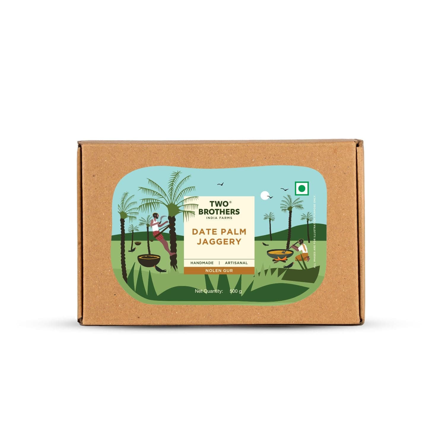 Two Brothers India Farms Date Palm Jaggery/Nolen/Jhola Gur No Shortcuts (Date Palm Jaggery Solid 500 gm)