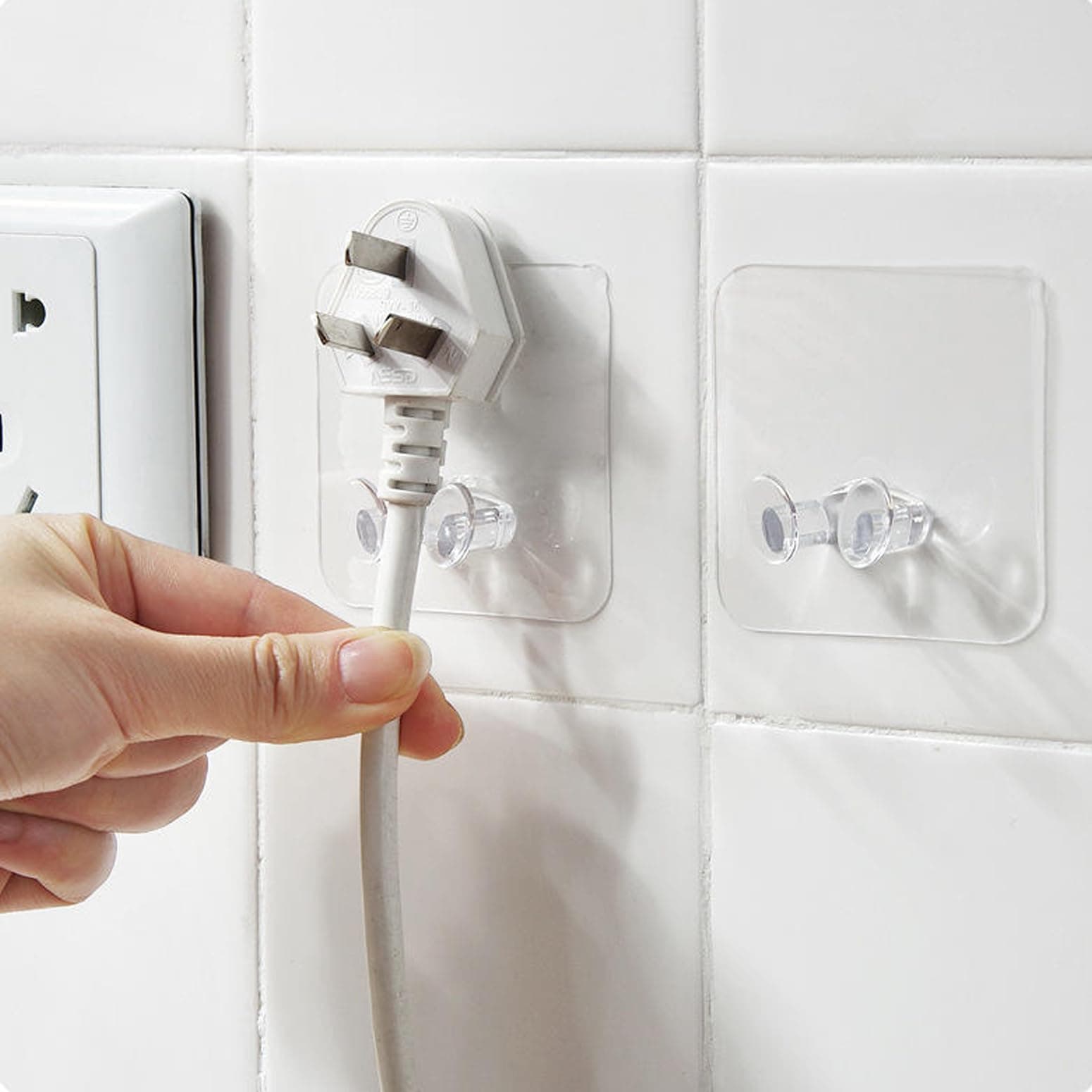 Onpalm Enterprise Plastic Adhesive Hook Multifunctional Power Plugs Socket Holder Free Punching Adhesive Hook Power Stickers Wall Mounted Transparent Wall Plug Hook For Keys Towel Kitchen(PlugHook,5)