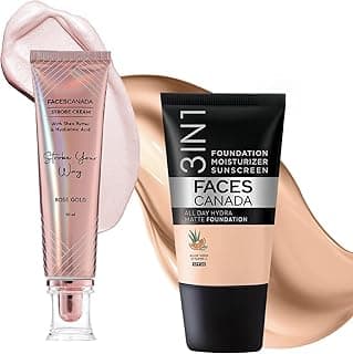 FACESCANADA Glow Kit | Rose Gold Strobe Cream (30ml) + Rose Ivory Full All Day Hydra Matte Mini Foundation (18ml) | Makeup Kit For Women (Combo Pack of 2)