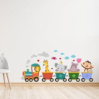 CVANU Animal Train Self-Adhesive Vinyl Wall Sticker for Kids Room| Nursery| Play School Wall Decoration Item (37.5inX16.5in)_S283