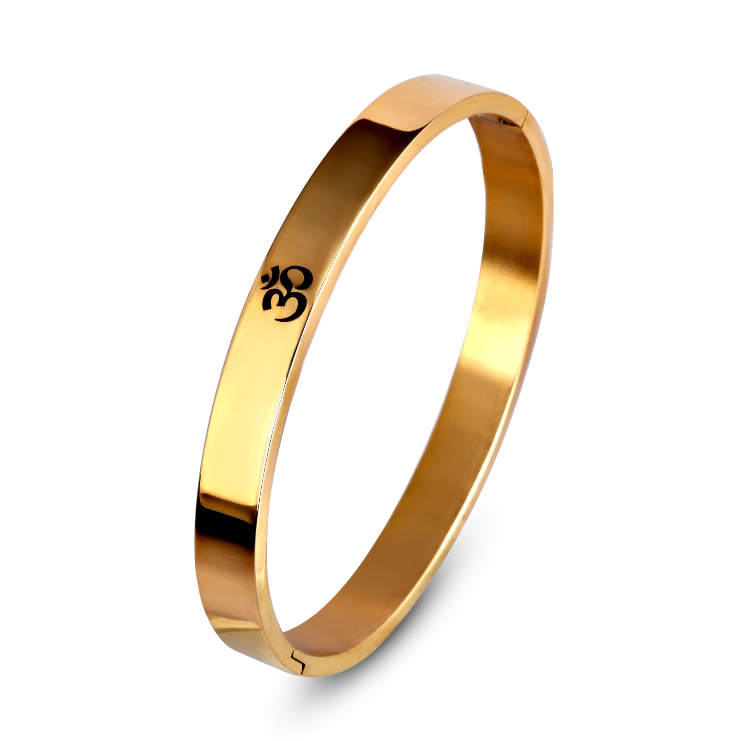 MEENAZ Stainless Steel Aum Om Kada Bracelet for Man Men Boys, 8 mm Gold Waterproof Anti-tarnish Rust-free Skin Friendly golden kada for man Stylish