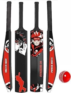 Bodyfit Heavy Duty Plastic Premium Cricket Bat for Men, Women & Children | Lightweight| Full Size| | Hard Plastic Bat Red | 1 Piece, 1 Soft/Wind Ball. (Shot-Red)