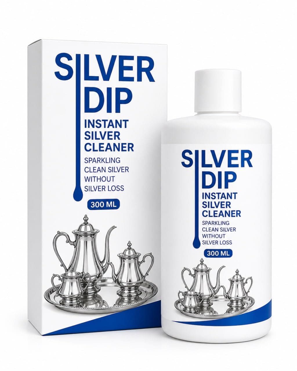 Silver Dip Cleaner Liquid – Instant Silver Polish & Tarnish Remover for Jewellery, Sterling Silver, Rings, Chains, Payal, Coins, Silverware & Utensils (300ml)