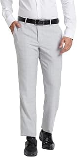 Park Avenue Men's Smart Fit Mid Rise Polyviscose Blend Checks Pattern Flat Front Formal Trouser