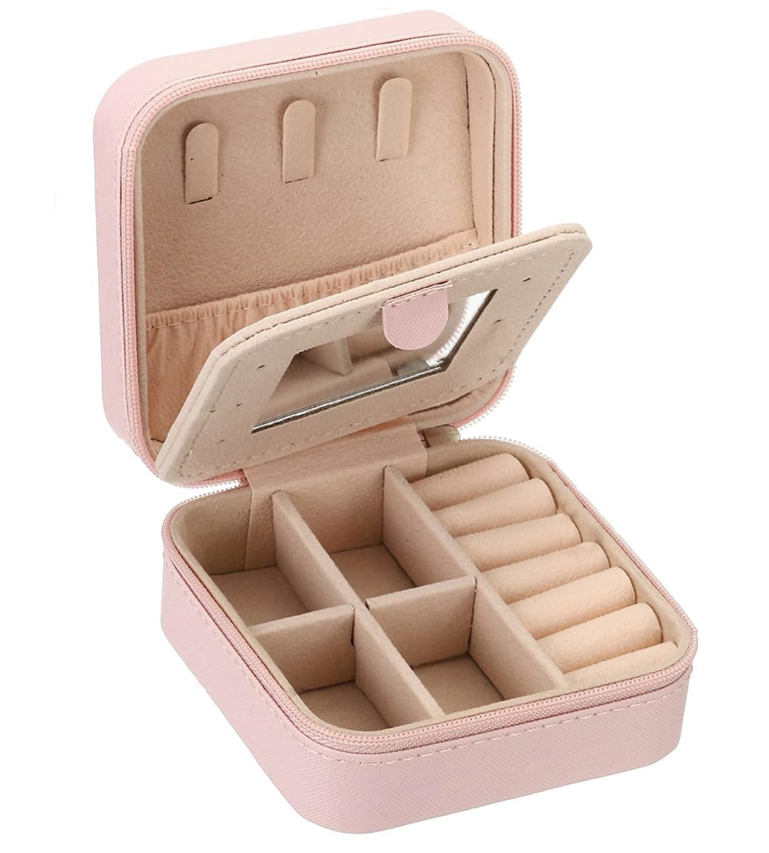 INOVERA (LABEL) Jewellery Organiser Box for Women and Girls - Rings, Earrings,Necklace Case with Mirror and Adjustable Compartment (Rose Gold)