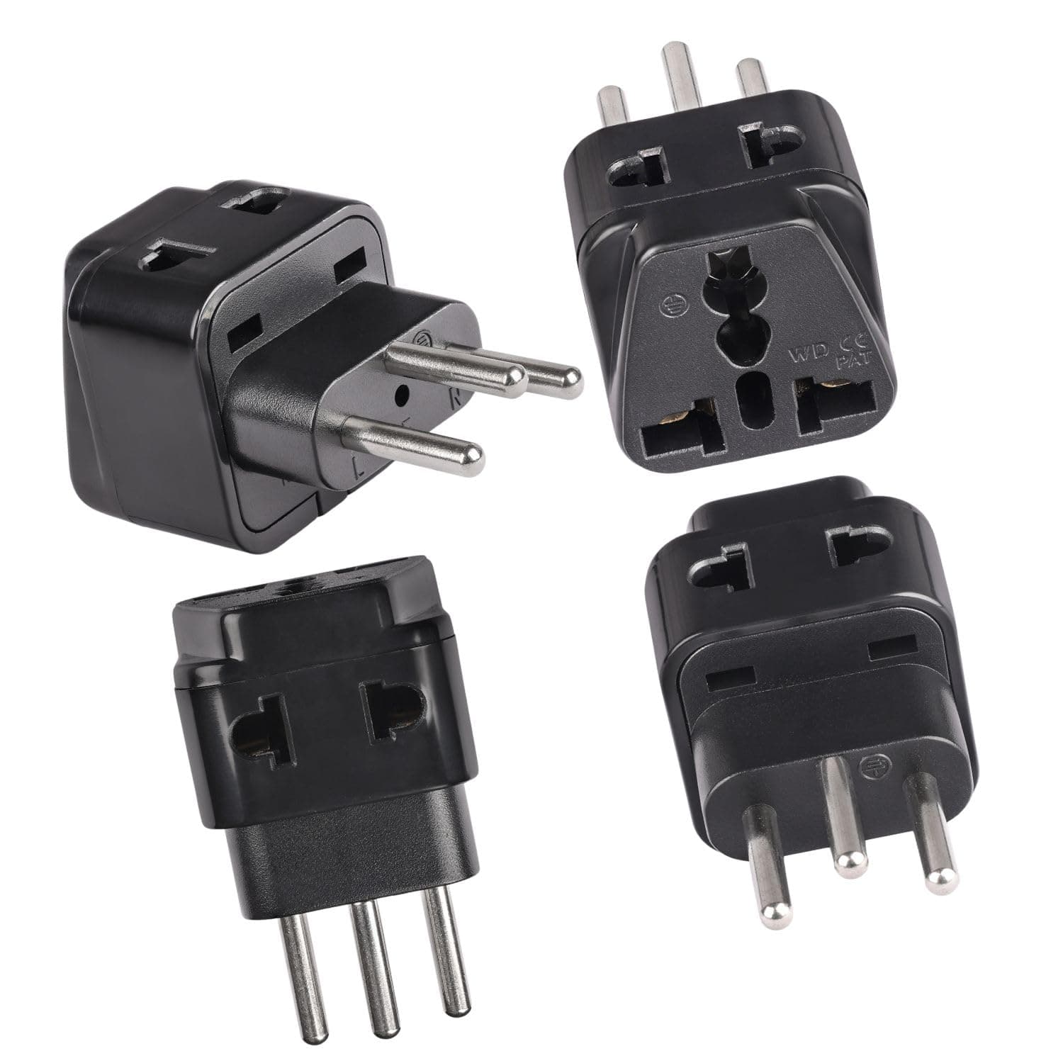OREI India to Switzerland, Rwanda, Liechtenstein (Type J) Travel Adapter Plug - 2 in 1 - CE Certified - RoHS Compliant - 4 Pack - Black Color (DB-11A-4PK)