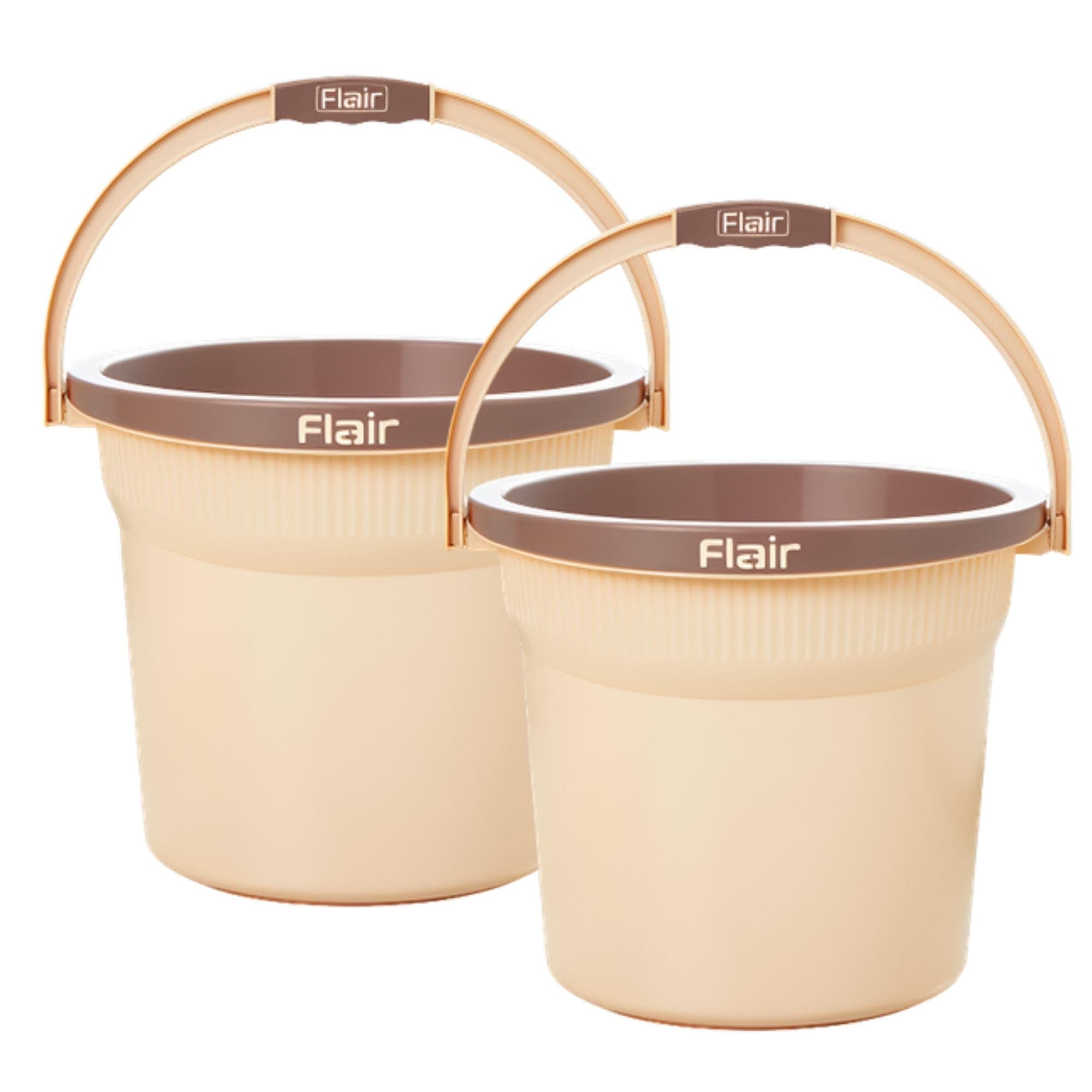 FLAIR Estella 8L Set of 2 Plastic Bathroom Bucket, Beige | Durable Virgin Plastic Buckets with Easy-Grip Handle | Lightweight & Multipurpose for Mopping, Floor Cleaning, Kitchen and Daily Use