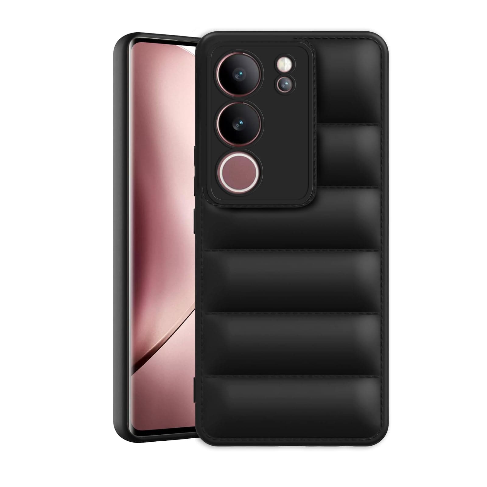 Amazon Brand - Solimo Puffer Case Camera Protection Soft Back Cover for Vivo V29 | V29 Pro 5G - Black
