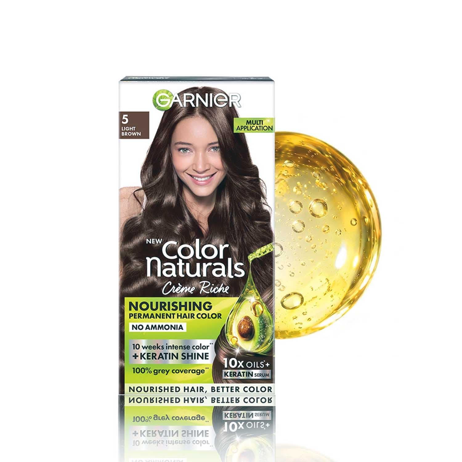 New Garnier Color Naturals enriched with Keratin Shade 5 Light Brown | Rich Light Brown Hair Color | 100% Bio-Based MEA | 10X Natural Oils + Keratin Serum | 100% Grey Coverage | 10 Weeks Of Color