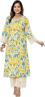 rytras Women Cotton Printed A-Line Kurta with Pant