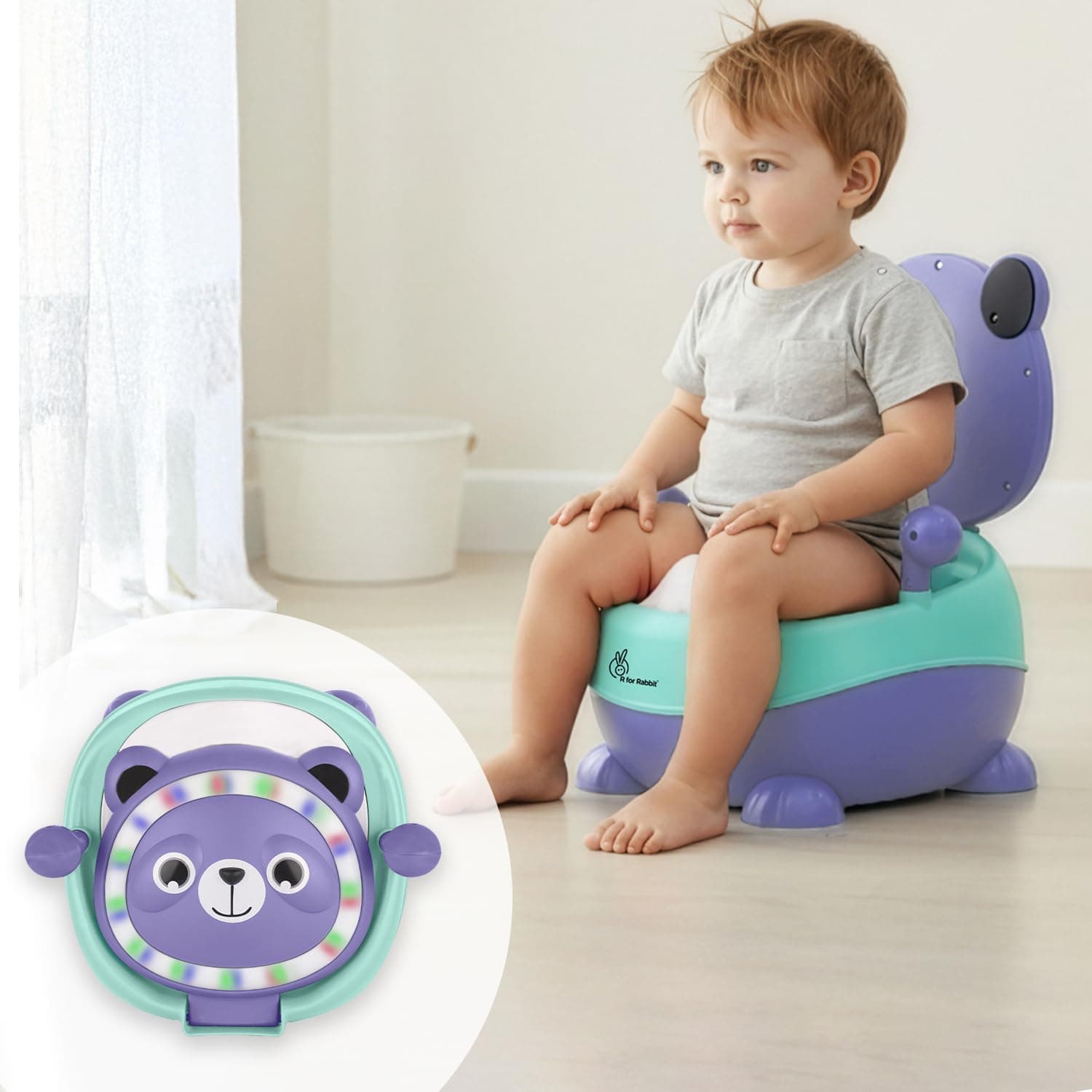 R for Rabbit Panda Potty Training Seat for Baby Ergonomic Backrest with Sturdy Grip Handle for New Born Babies/Infant/Kids Weight Up to 25Kg 6 to 48 Months (Purple Green)