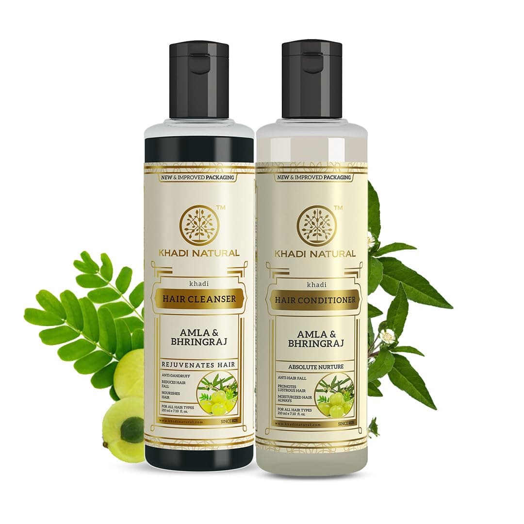 Khadi Natural Amla & Bhringraj Hair Cleanser & Conditioner Combo Pack 210ml each | Control Dandruff & Hair fall | Reducing Scalp Irritation | 420ml