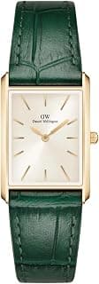 Daniel Wellington Bound Analog Watch for Women with Champagne Rectangle Dial & Green Leather Strap Band Water Resistant Women's Wrist Watches - DW00100695K
