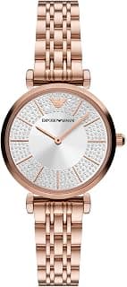 Emporio Armani Emporio Armani Stainless Steel Gianni T-Bar Analog Silver Dial Women's Watch-Ar11446,Rose Gold Band