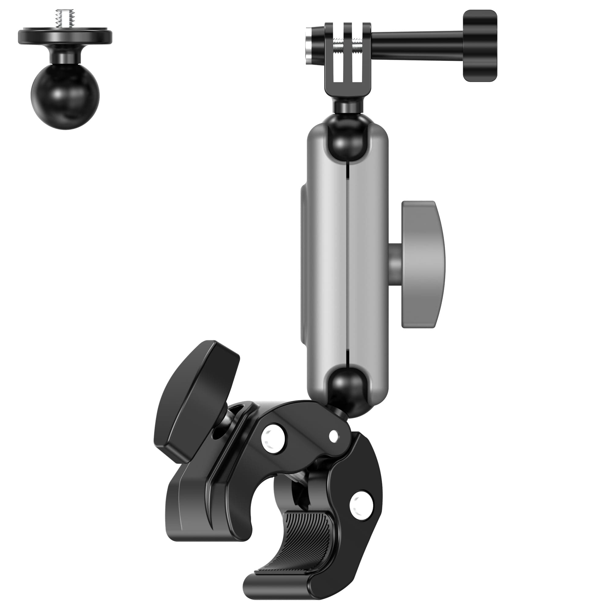 Sounce Camera Clamp Handlebar Bike Mount 360° Double Ball Head Magic Arm with 1/4"-20 Thread for Motorcycle/Monitor/Canon/Nikon/DSLR/Gopro/LED Lights/Ronin-M/Ronin MX/Freefly (Clamp), Black