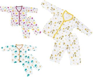 Sathiyas Baby Boys Soft Organic Muslin Cotton Full Sleeves Top and Pant Set (White, 0-3 Months)