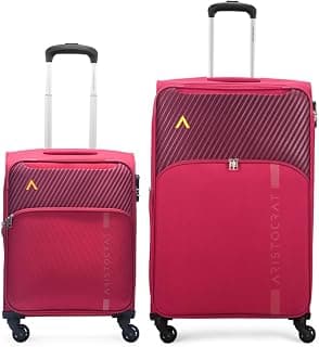 Aristocrat Striker Set of 2 Cabin & Large Size (Check in) Soft Luggage (59 cm & 79 cm) | Spacious Polyester Trolley with 4 Spinner Wheels and Combination Lock | Dazzling Maroon | Unisex