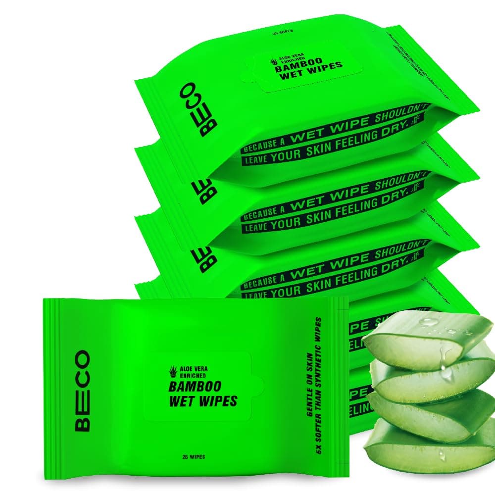 Beco Bamboo Aloe Vera Wet Wipes, 25 Pulls Each, Pack of 6, 100% Natural & Eco-Friendly