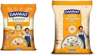 DAAWAT Rozana Super Basmati Rice 5Kg| For Everyday Consumption| Cooked Grain Upto 13mm*| Naturally A + Daawat Sona masuri 5 kg