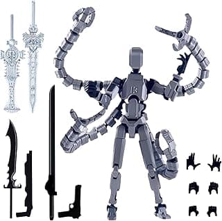 ONNGEO Action Figures Titan 13 Octopus Shaped Dummy 13 Action Figure, 3D Printed Multi-Joint Movable Robot, T13 Lucky Action Figure, Dummy Robot Action 13, Desk Deco Robots Mechanical Doll Grey