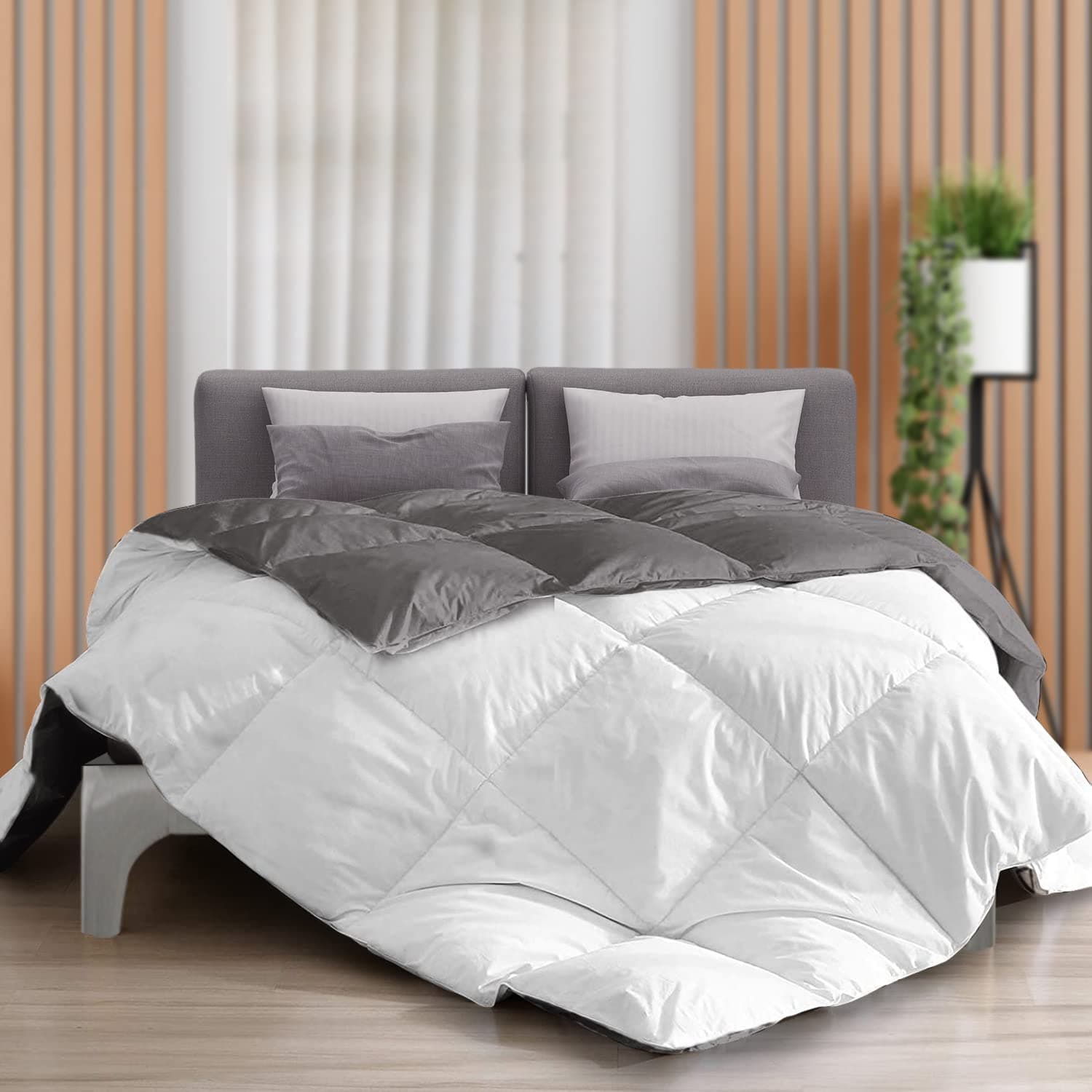 The Sleep Company Reversible Comforter | Grey & White | Single Size | 300 TC Cotton | 200 GSM Virgin Microfiber Filling | AC Comforter | All Season Quilted Comforter