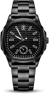 Generic Luxury Black Stainless Steel Analog Quartz Watch for Men Multifunction Date Display, Waterproof Dress Watch with Metal Strap Premium Minimalist Design Wrist Watch
