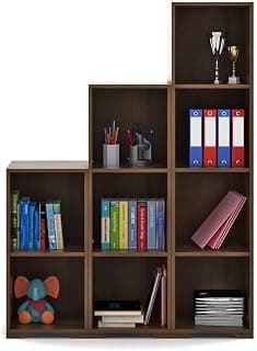 Spacewood Book Shelf for Home | 3 Year Warranty | Home Library, for Wall, Stand, Case 123 Engineered Wood, 9 Shelves - Walnut Bronze