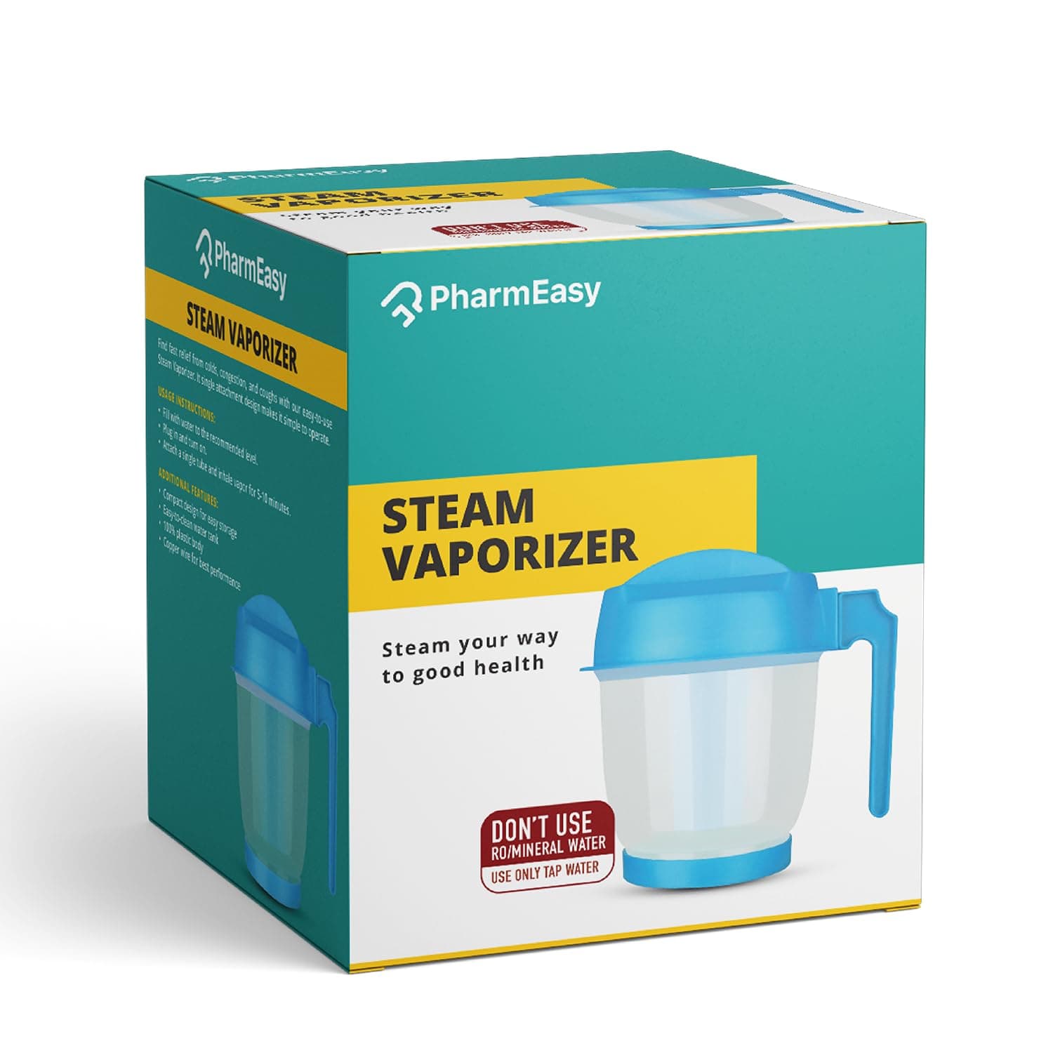 PharmEasy Steamer Vaporizer for Cold and Cough | Steam Inhaler Vaporiser | Helps in Breathing Disorders like Asthma and Bronchitis | Sauna Experience for Blackheads Removal, Skin Care|1 Year Warranty