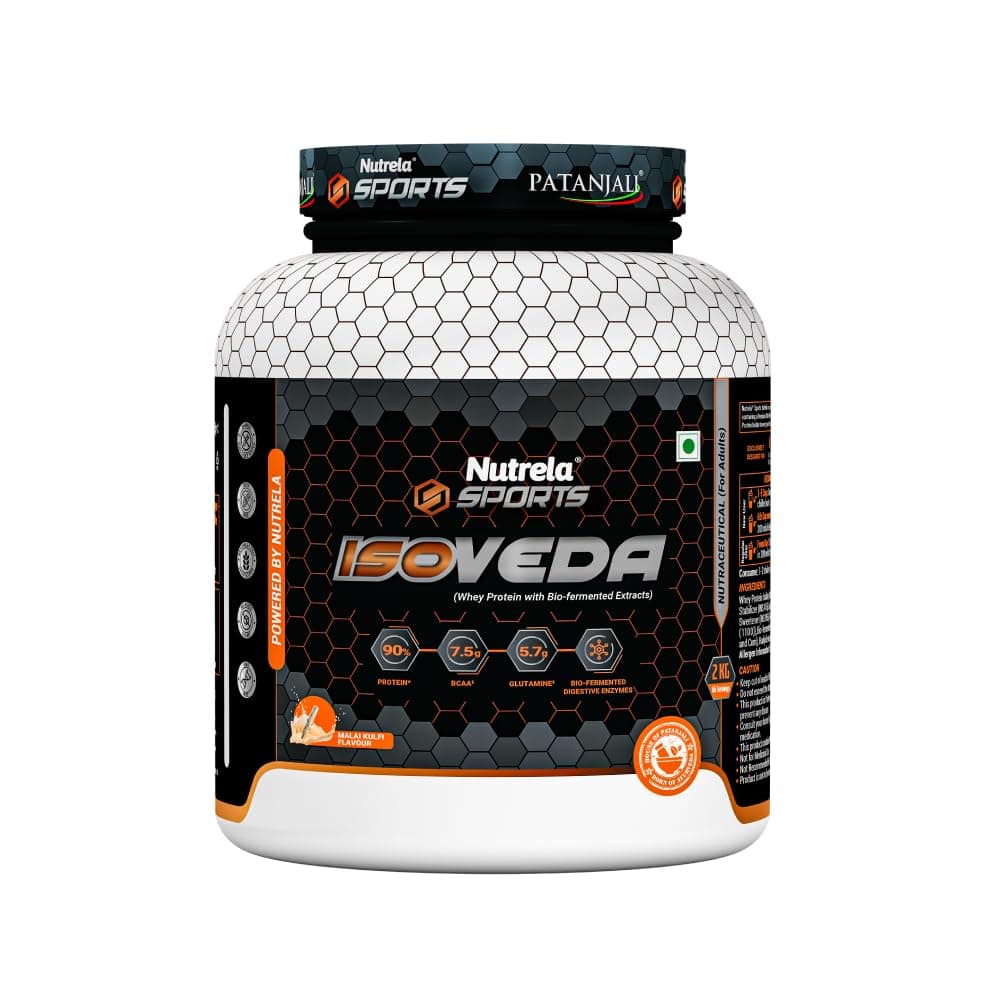 NUTRELA Sports By Patanjali Whey Protein Isolate Powder Malai Kulfi 2kg | 27g Protein Per Scoop, 33 Serving, Fast Absorbing & Easy to Digest, Helps in Muscle Recovery, Vegetarian