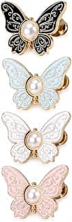 Shirt Brooch Buttons for Women | No-Sew Button Pins for Shirts & Jeans | Instant Waist Tightener Safety Pins Blouses, Pants & Dresses (4 Butterfly Brooch Buttons)