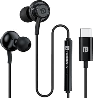 Portronics Conch Gamma C in Ear Type C Wired Earphones with in Line HD Mic & Magnetic Earbuds, Powerful Audio, 14.2mm Driver, TPE Anti Tangle Wire, in line Controls, Wide Compatibility(Black)