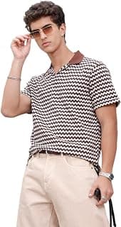 WROGN Men's Cotton Blend Jacquard Polo T-Shirt | Textured Geometric Pattern | Comfort Fit