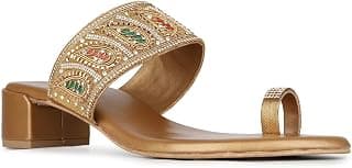 Inc.5 Womens Golden Ethnic Embellished Round Toe Block Heel Sandals Heeled