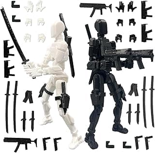 ONNGEO 2 PC Action Figures Titan 13, 3D Printed Multi-Joint Movable Robot, T13 Lucky Action Figure, Dummy Robot Action 13, Desk Decoration Creative Robots, Nova 13 Mechanical Doll (White, Black)