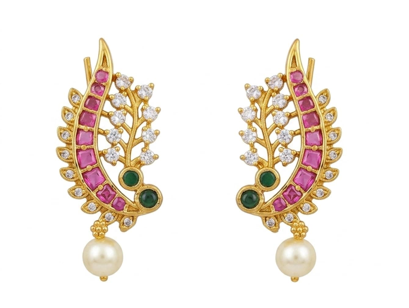 Ruvee Bugadi Ear Cuffs for Women – Ethnic Gold Plated Press-On Earrings with Pearls, Lightweight Festive & Bridal Jewelry Accessory for Saree, Lehenga & Traditional Outfits