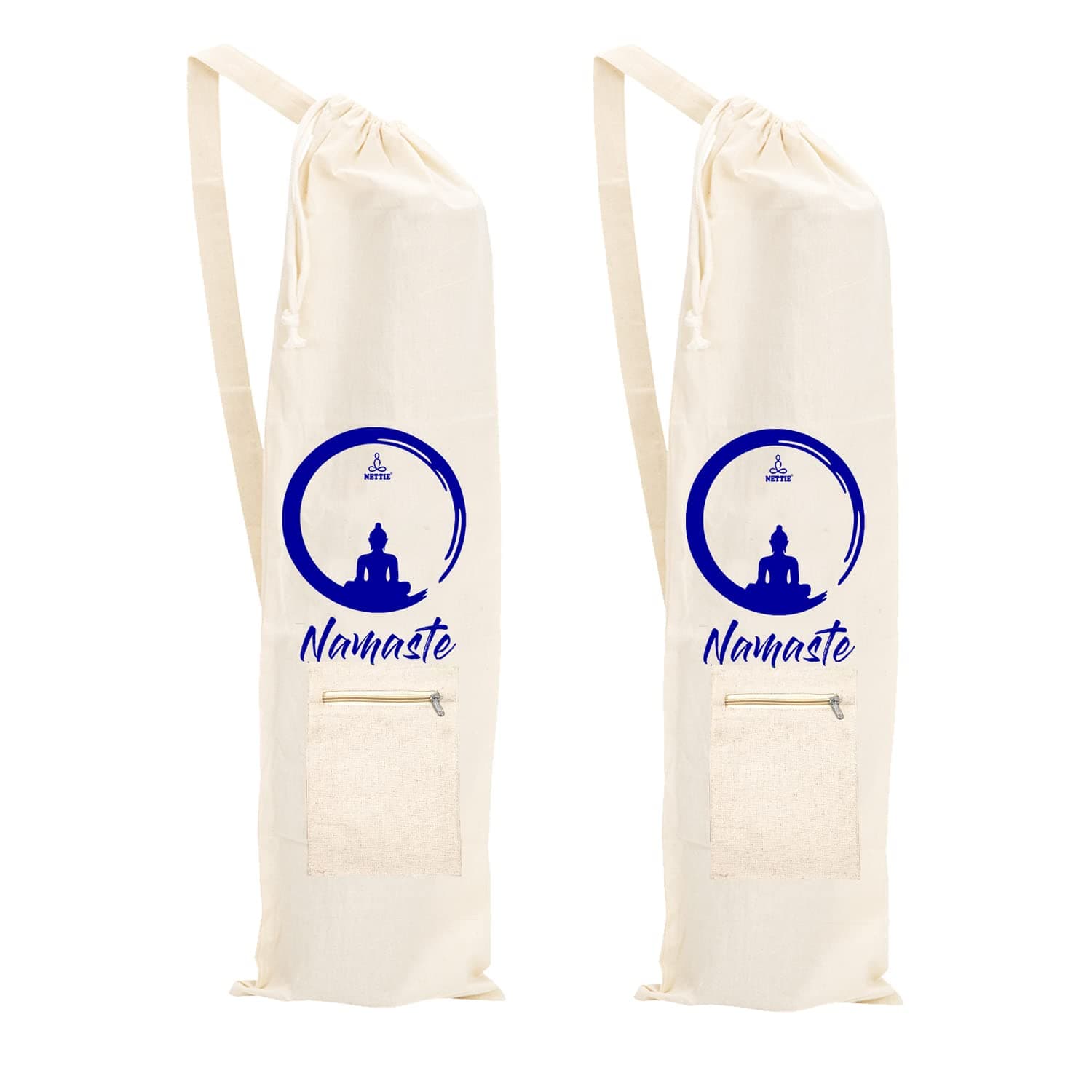 NETTIE Yoga mat Bag Cotton Carry Bag with Zip Pocket, Strap & Drawstring for Yoga Mat - Jumbo Size - Pack of 2
